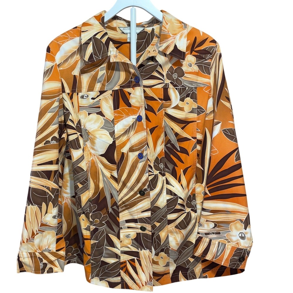 Allison Daley Tropical Lightweight Shirt Jacket Womens Button Front Resort Boho - Picture 2 of 7